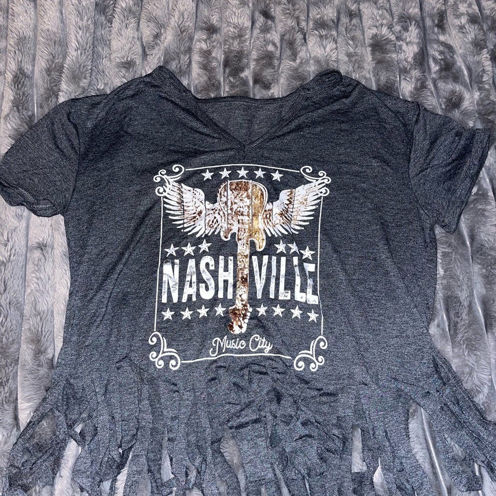Gray Nashville Fringe T-Shirt